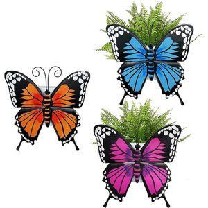 Set of 3 Butterfly Wall Hanging Planter Decor Art, Metal Wall Mounted Planters